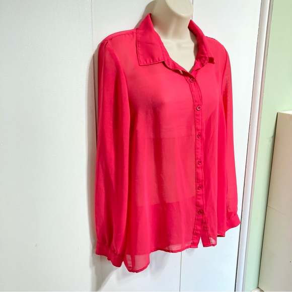 Freebird Button Down Semi Sheer Pink Salamander Blouse Top Women's Large - Picture 2 of 12